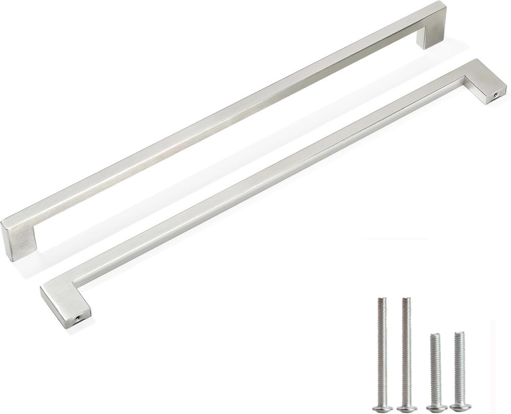 Cabinet Pulls Brushed Nickel Cabinet Handles Square Drawer Pulls, 2 Pack 15 Inch