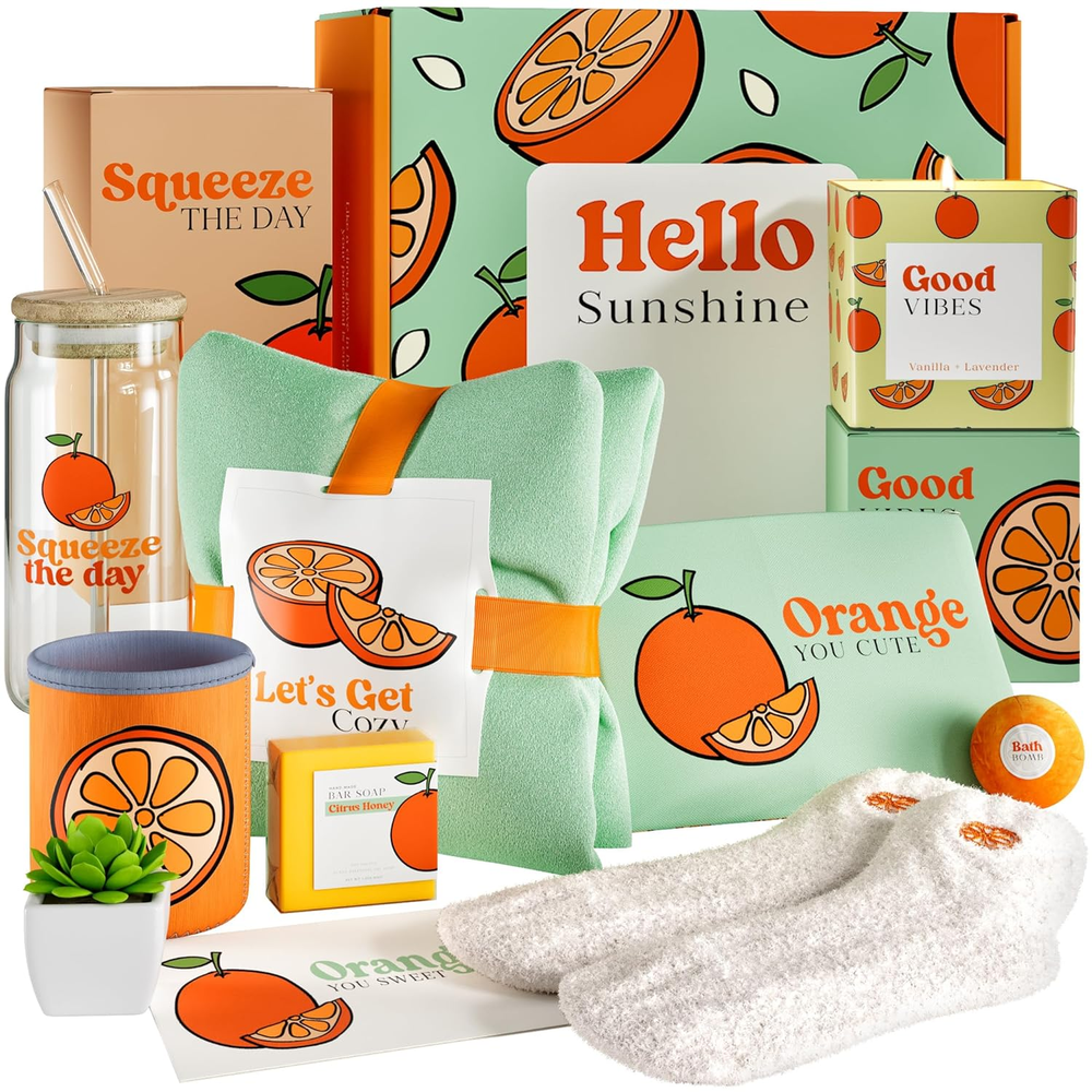 Self Care Package for Women – Thinking of You Self Care Kit, Orange Birthday Box
