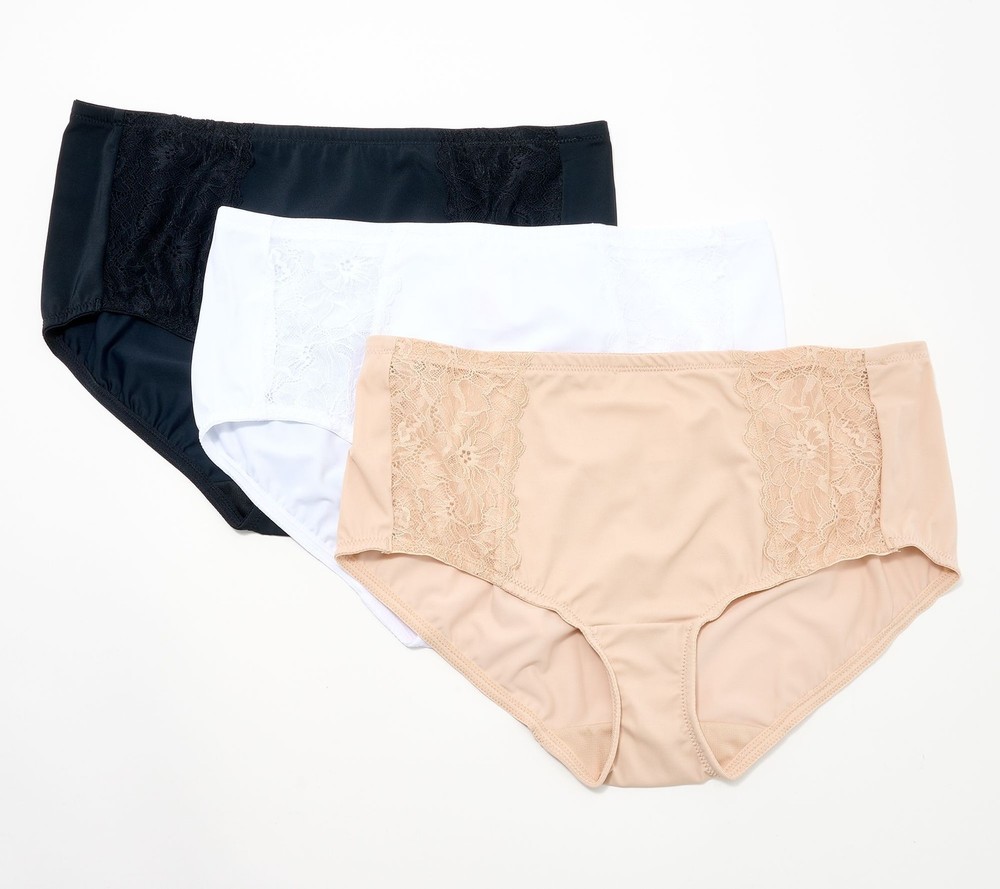 Breezies Women's Panties Sz L Soft Support Lace Brief Panty Tan/Beige A678631