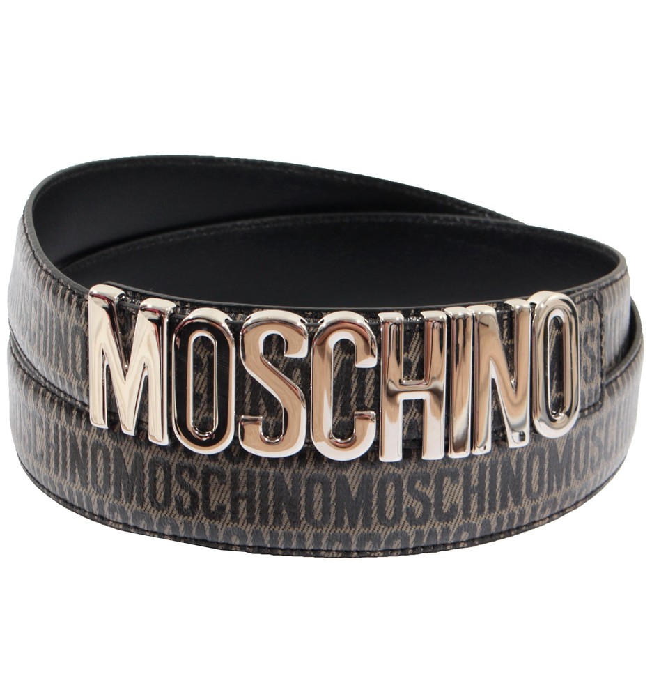 Moschino Couture Green All-Over Logo Belt Logo Buckle Leather Belt US 38 /IT 54