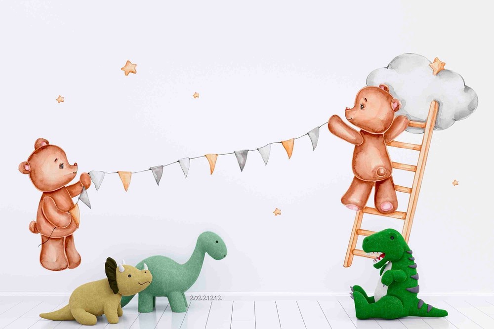 3D Cartoon Animal Bear Cloud Kids Wall Murals Wallpaper Murals Wall Sticker