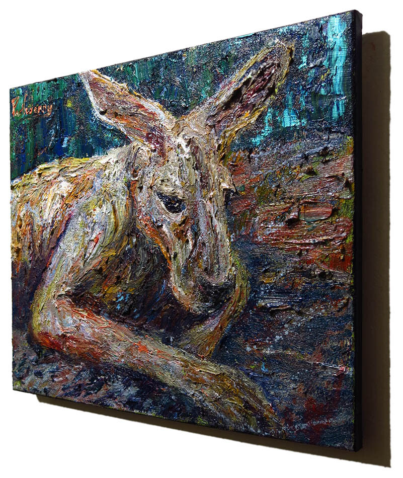 KANGAROO ORIGINAL OIL█PAINTING█VINTAGE█IMPRESSIONIST█ART SIGNED ABSTRACT ANIMAL