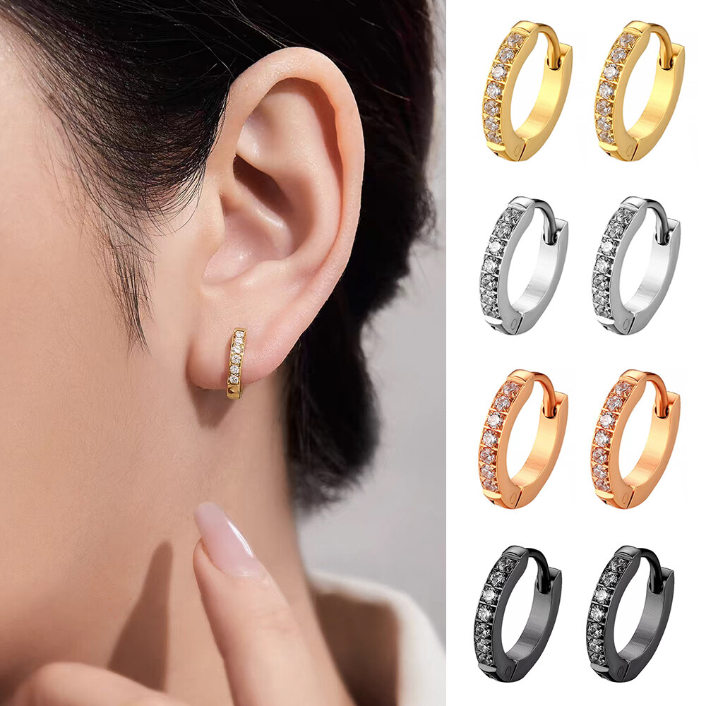 Inlaid Zircon Ear Studs Ear Clip Hip Hop Jewelry Ear Jewelry Gold Silver Fashion
