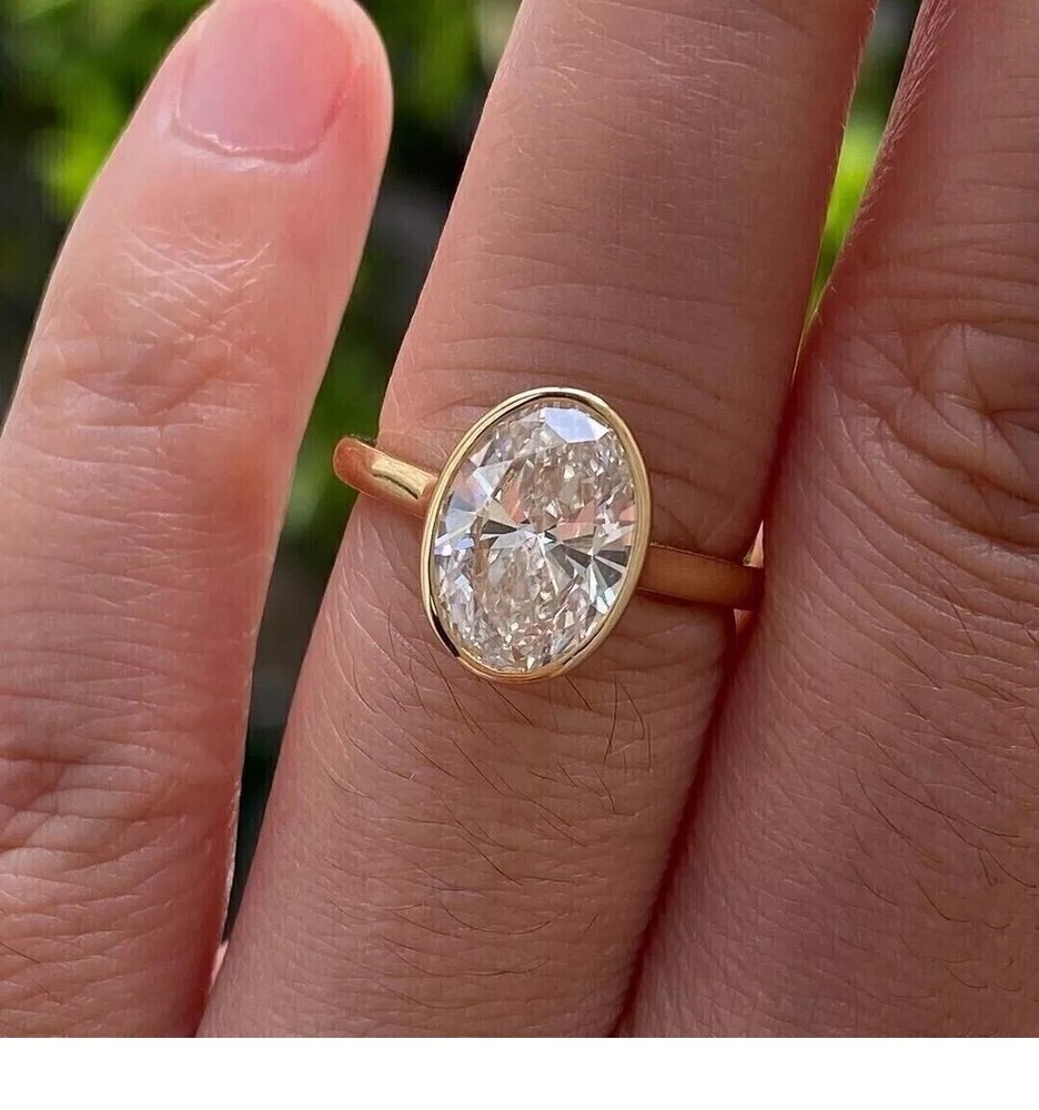 3 CTW Oval Cut lMoissanite Solitaire Engagement Ring 14k Yellow Gold Plated