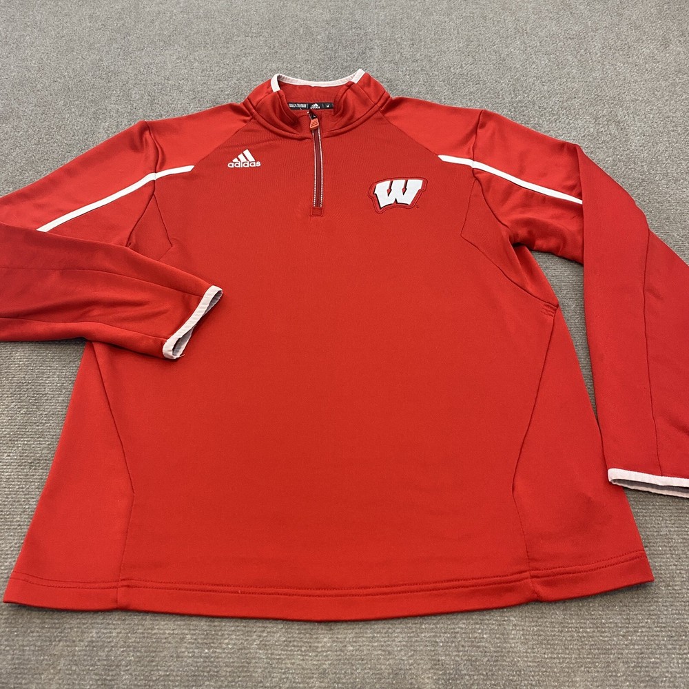 Wisconsin Badgers adidas Sweatshirt Men Medium Red 1/4 Zip Pullover Logo College