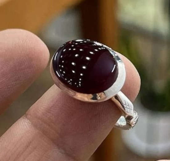 Blood Red Yemeni Aqeeq Ring, 925 Sterling Silver Natural Agate Ring, Shia Ring