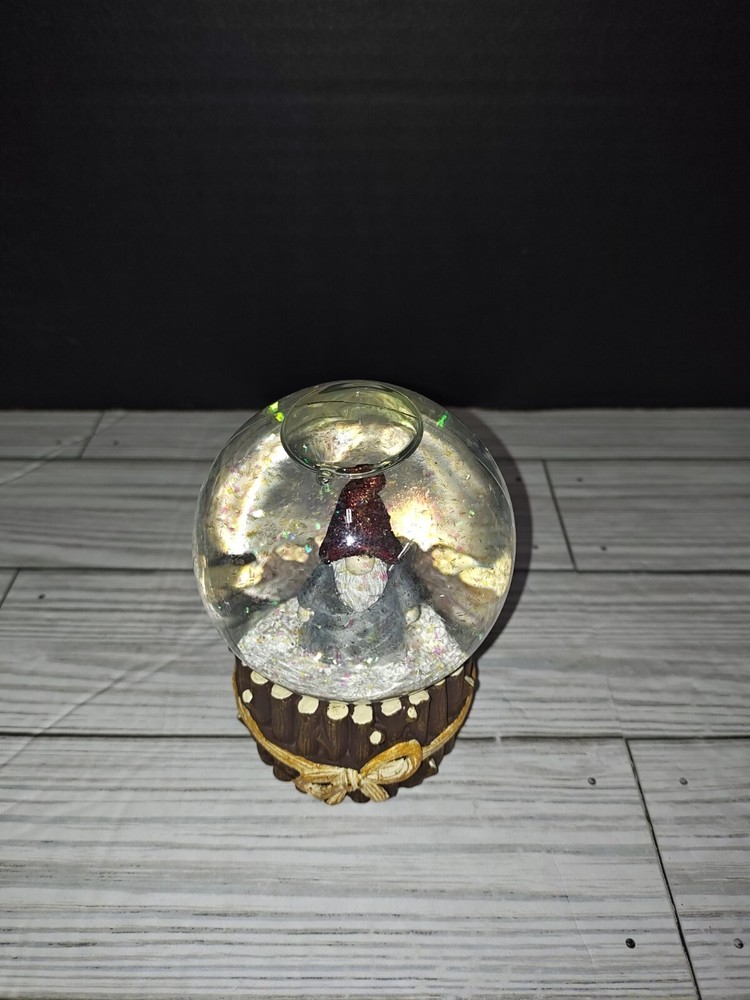 Christmas Holiday Water Snow Globe With Gnome Figurine Inside Home Decor
