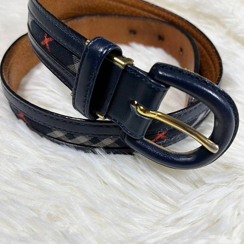 Burberrys of London Leather Belt Nova Check Navy Brown Men Accessory Used