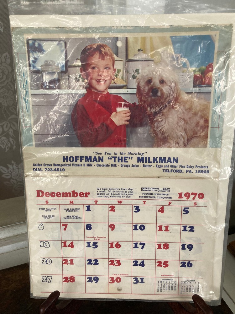 Vintage 1970's Dairy Advertising Calendar Telford,PA, Hoffman 
