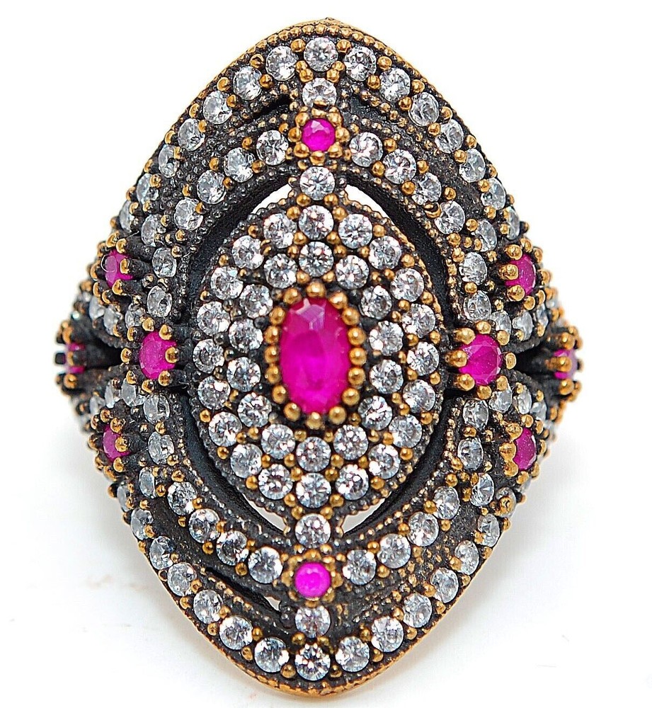 3CT Treated Ruby Ottoman Empire Style Sterling Silver Ring Size 8 HB1-5