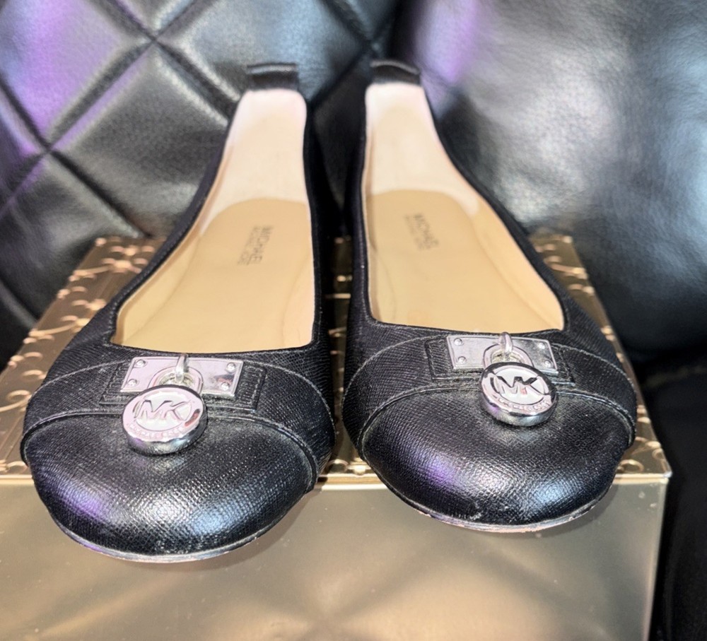 NWT Michael Kors Hamilton Ballet Flat Shoes, Black Size 7.5