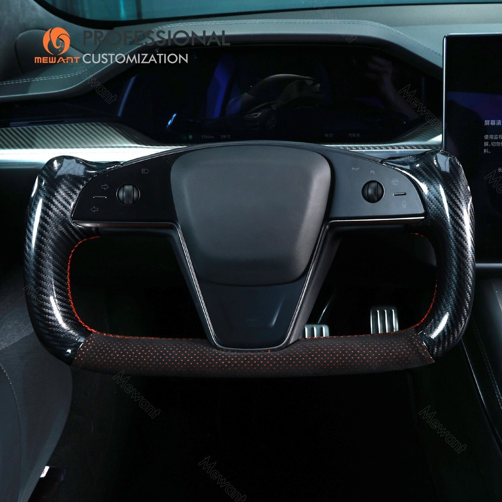 Hand sewn Alcantara Steering Wheel Cover for Tesla Model S Yoke Model X 2021-23