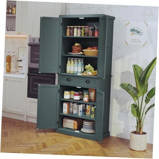 Green Kitchen Pantry Cabinet with Drawer & Adjustable Shelves