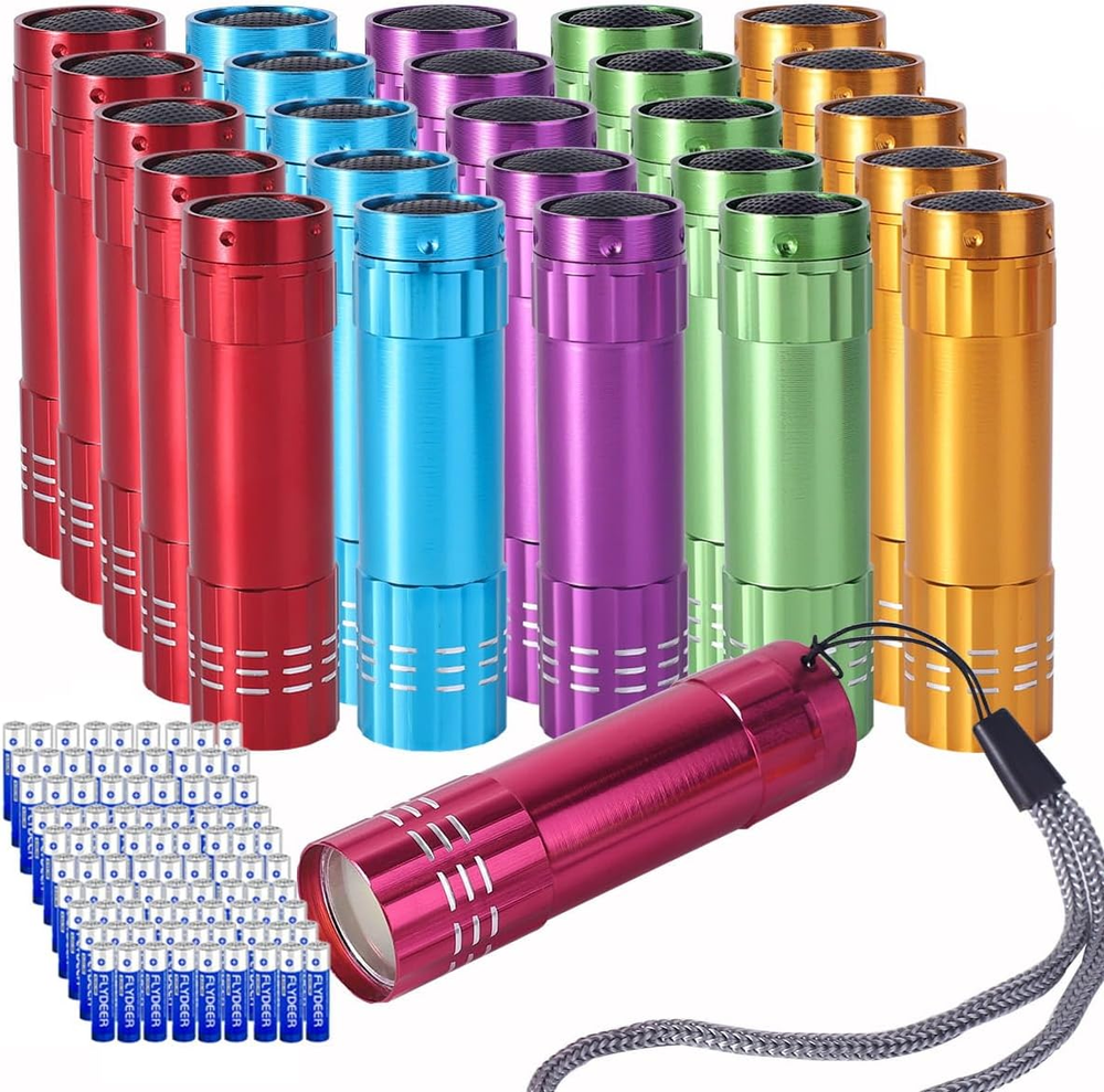 30 Pack Mini Aluminum LED Flashlights with Lanyard and Batteries Included