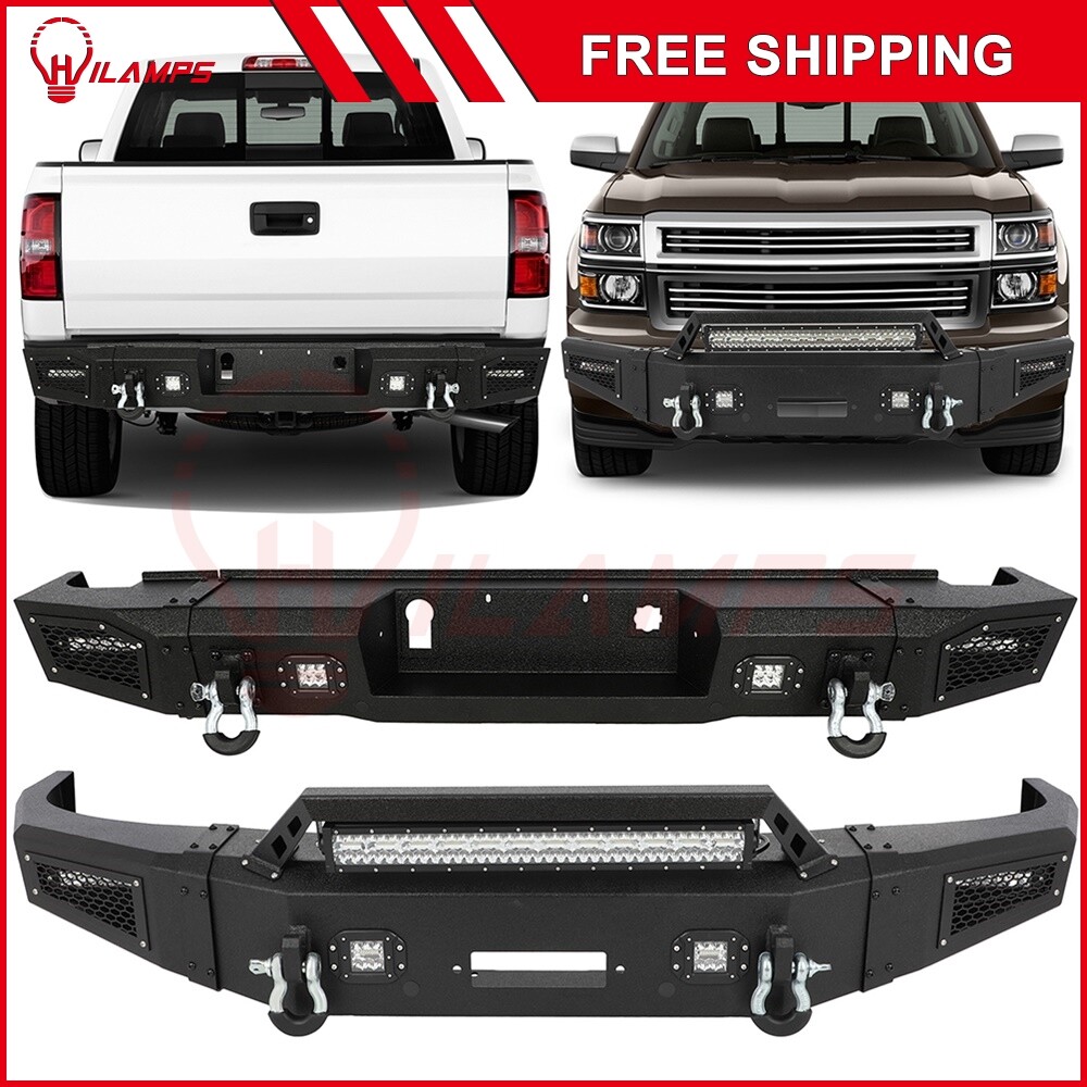 2014-2015 Chevy Silverado 1500 Steel Bumper with LED D-Rings Front Rear Powder Coated