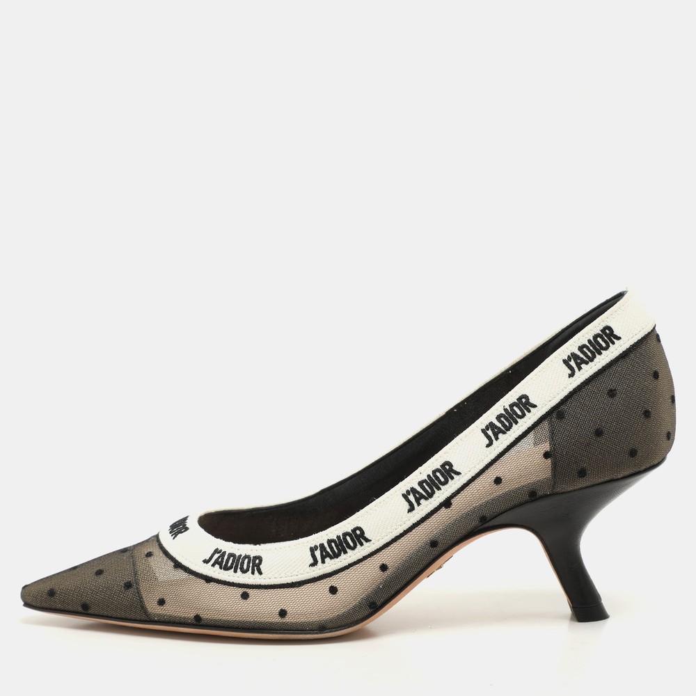 Dior Black White Polka Dot Mesh JAdior Pumps Size 36.5