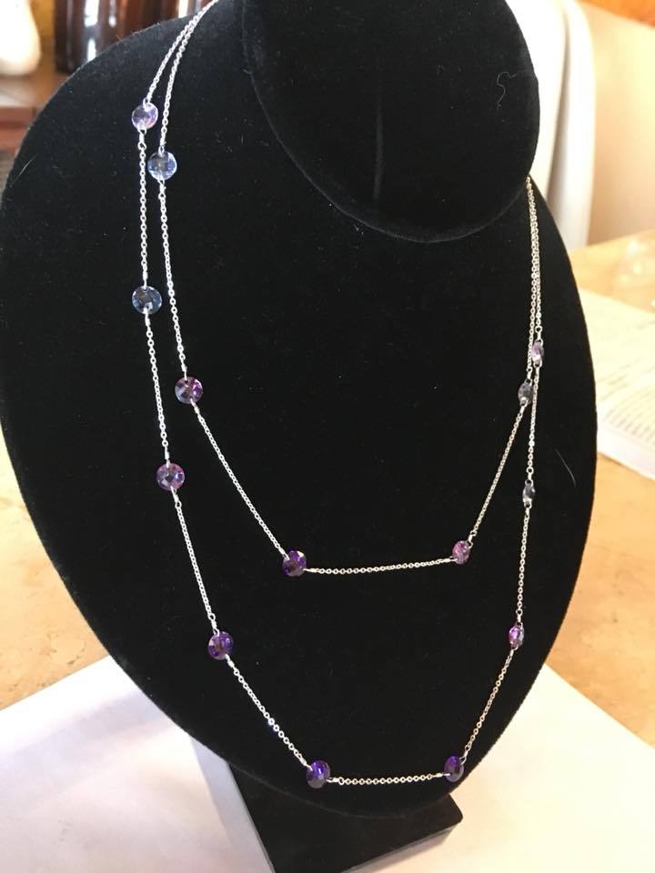 925 Sterling Silver Necklace Multi Chain CZ PURPLE 18.5 