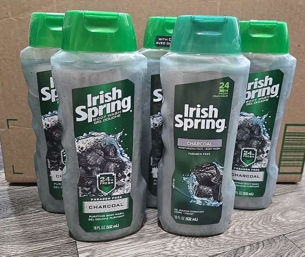 5 Pack Irish Spring Charcoal Body Wash 18 oz Old Formula 24HR Fresh Purifying
