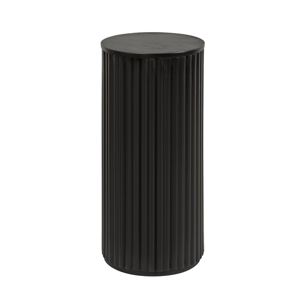 Reid Modern Black Wooden Ribbed Drink Table 10x10x22 Solid Wood Mini Side Table