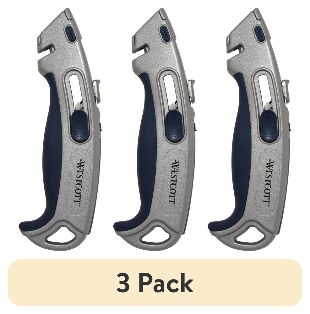 Heavy Duty Straight Blade Utility Cutter 3-Pack Silver
