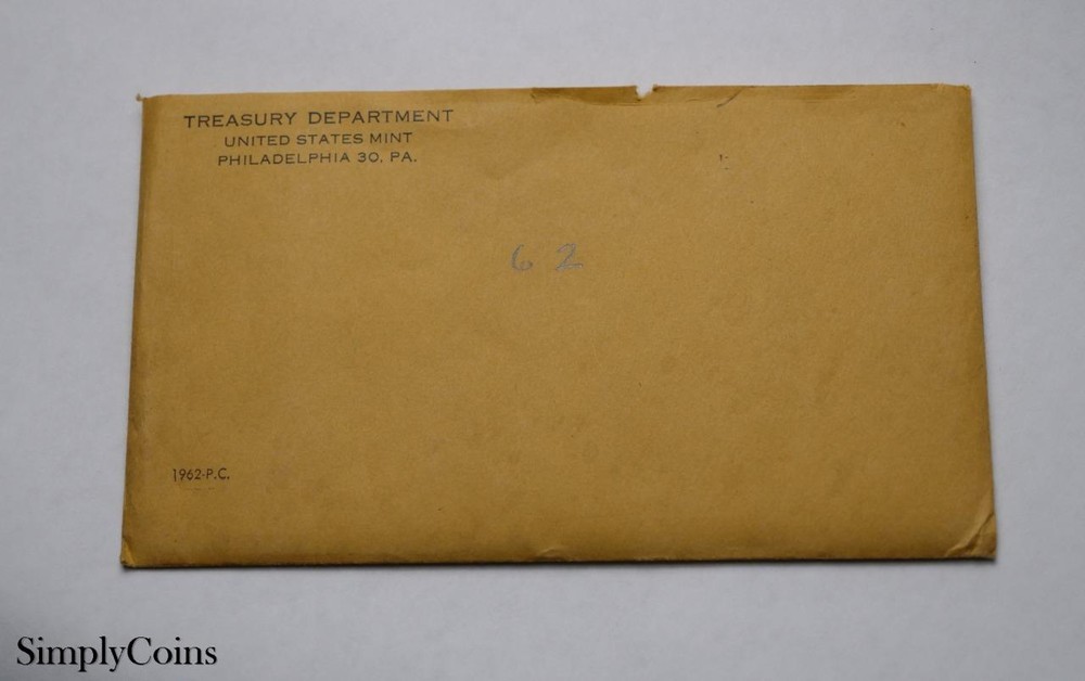1962 Proof Set US Mint 90% Silver Coin Lot Original Envelope COA