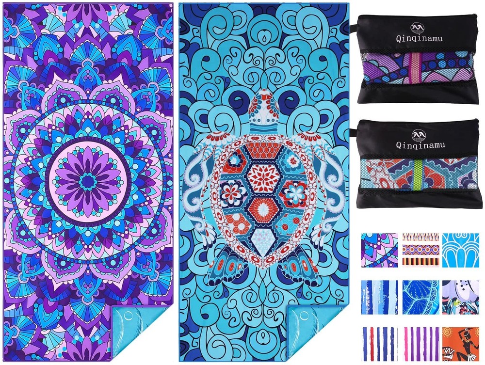 Microfiber Beach Towels 2 Pack 71x32 Sand Free Lightweight Travel Gym Towel Set