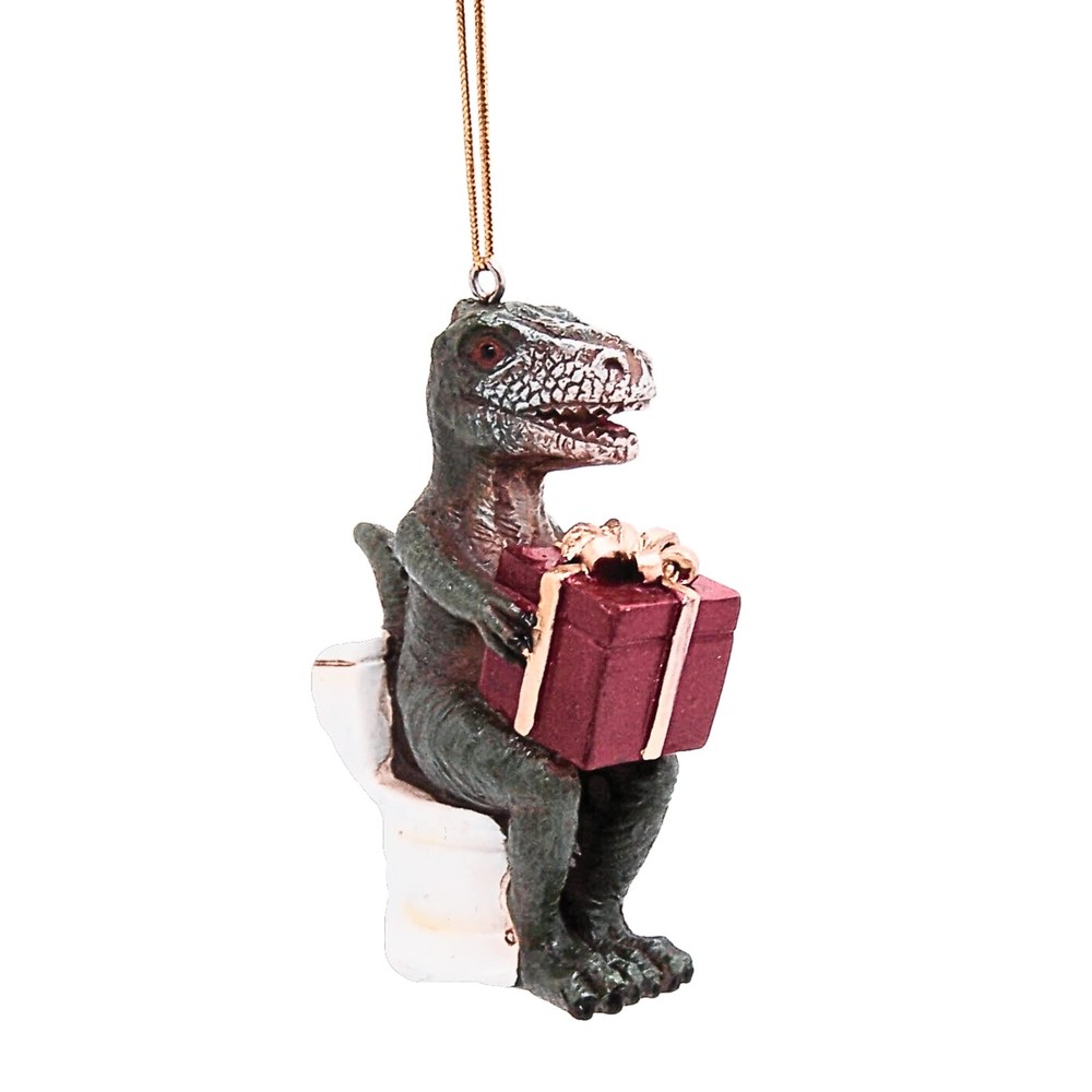 T-Rex on a Toilet Christmas Ornament Funny Holiday Decoration Dinosaur Gift