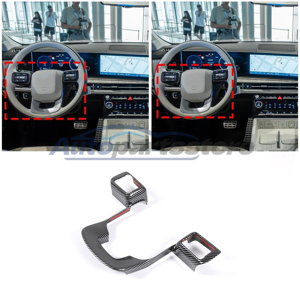 ABS Carbon Fiber Inner Steering Wheel Cover Trim For Hyundai Santa Fe 2024