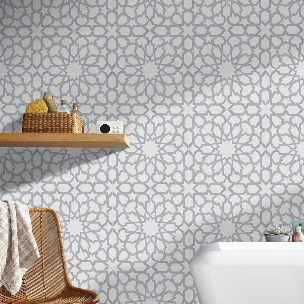 Handmade Bahja White & Gray 8x8 Tile Pack of 12 from Morocco