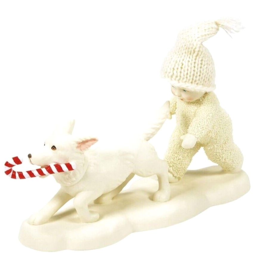 DEPT 56 SNOWBABIES Porcelain Candy Cane Chase Christmas Dog Figurine Holiday Decor