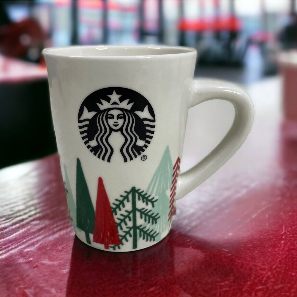 Starbucks Christmas Holiday Coffee Mug 14.4 oz Green Red Tree Design
