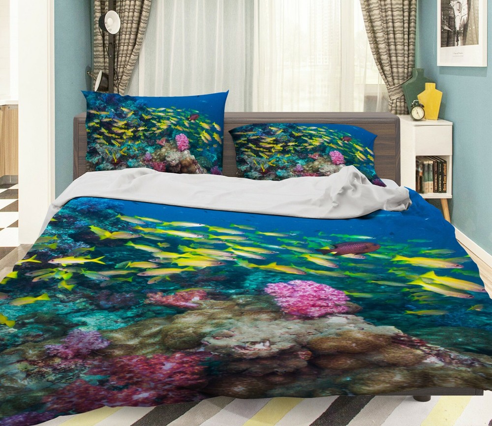 3D Pink Coral Fish ZHUA586 Bed Pillowcases Quilt Duvet Cover Set Queen King Amy