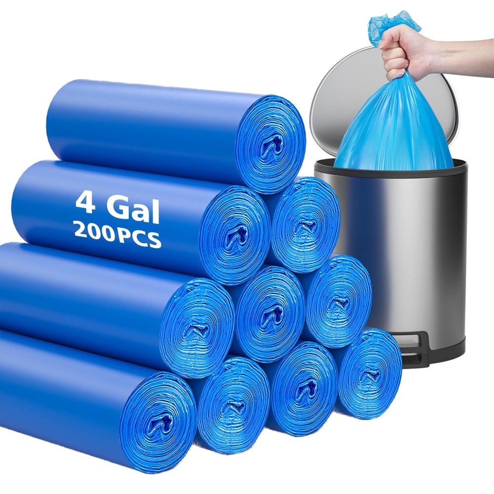 Compostable Trash Bags 4 Gallon 200 Packs,Biodegradable Trash Bags,Blue Recyc...