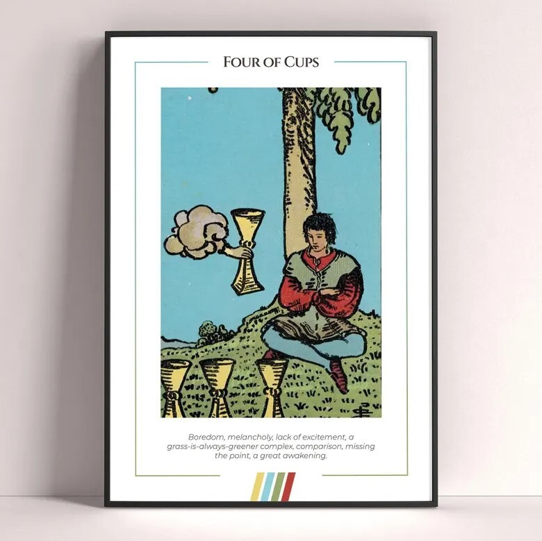 Four of Cups Tarot Card Art Print Digital Download