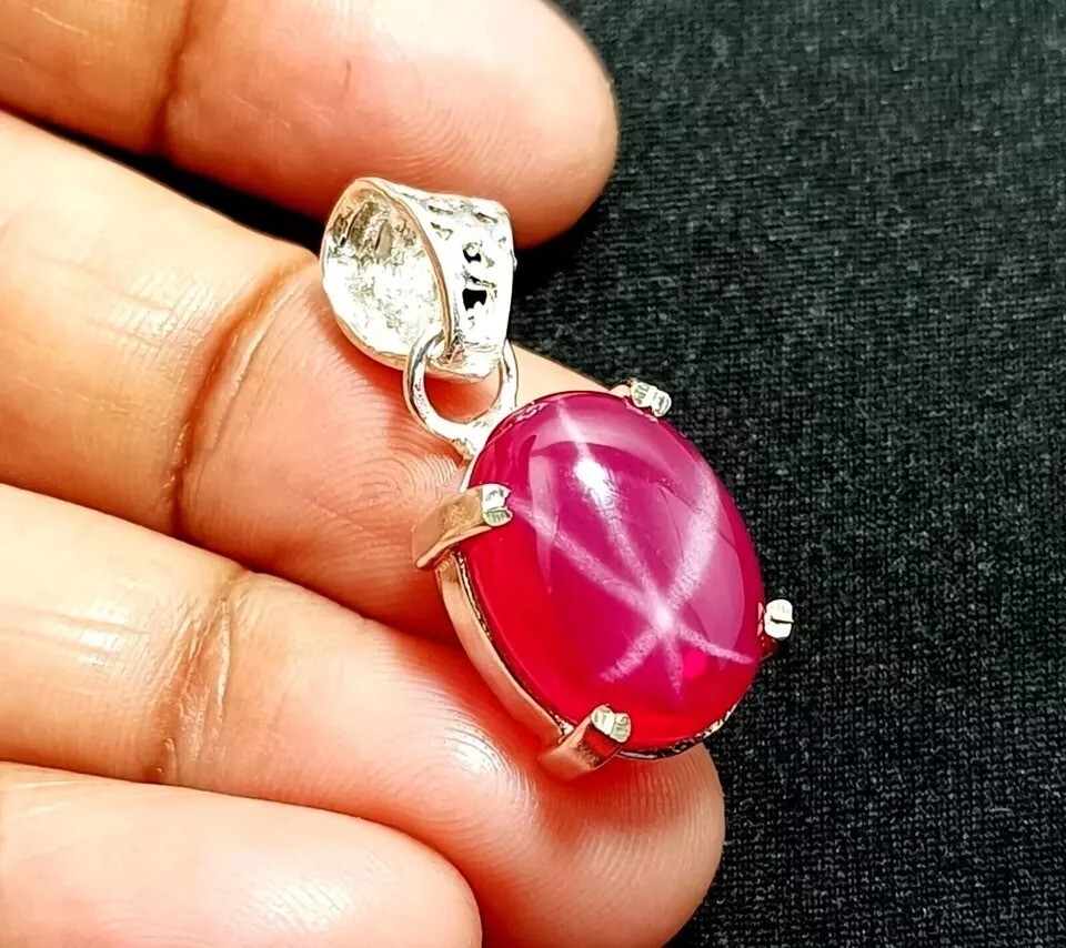 Certified 21.57 Ct Natural 6-Ray Star Ruby 925 Solid Silver Pendant Gemstone Jewelry