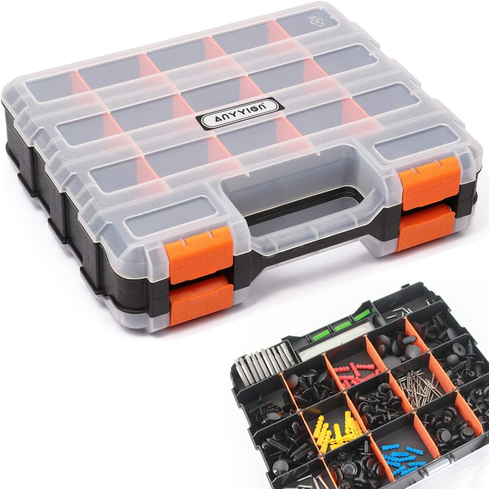 34-Compartment Double-Sided Small Parts Organizer with Removable Dividers