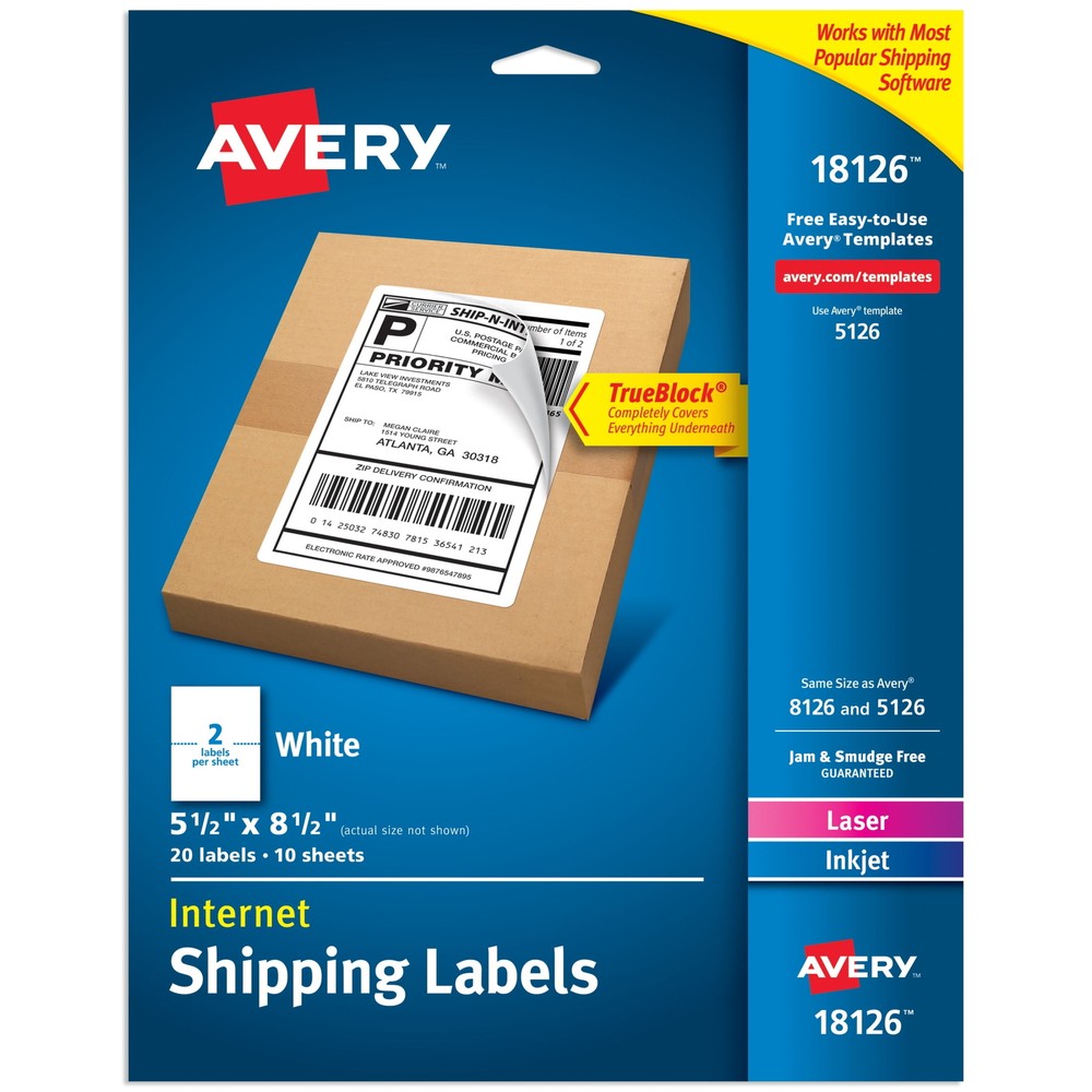 Avery White 5-1/2 x 8-1/2 Shipping Labels for Laser Inkjet Printer 20 Pack