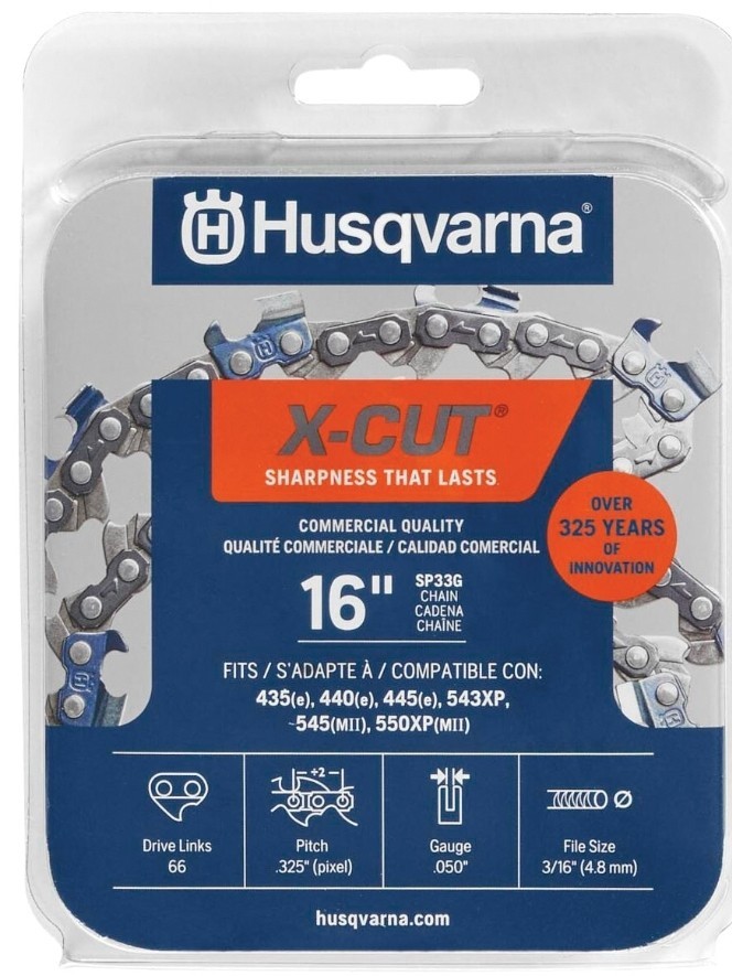 Husqvarna 581643666 Chainsaw Chain, 16 in L Bar, 0.05 in, 0.325 in TPI/Pitch, 66