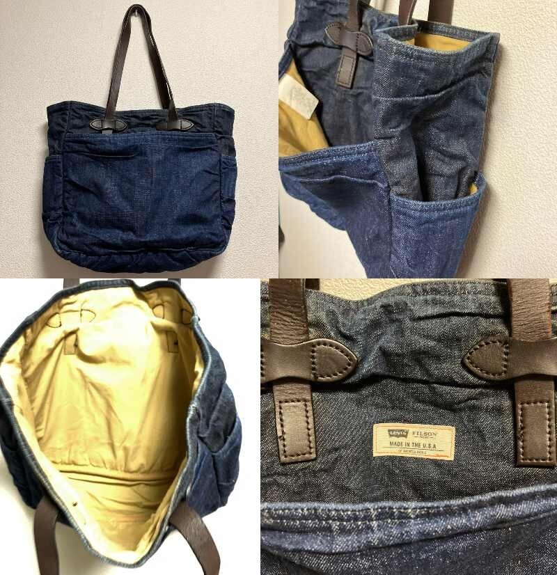 FILSON x Levi's Denim Cotton Tote Bag Men's Brown Leather Strap made in USA
