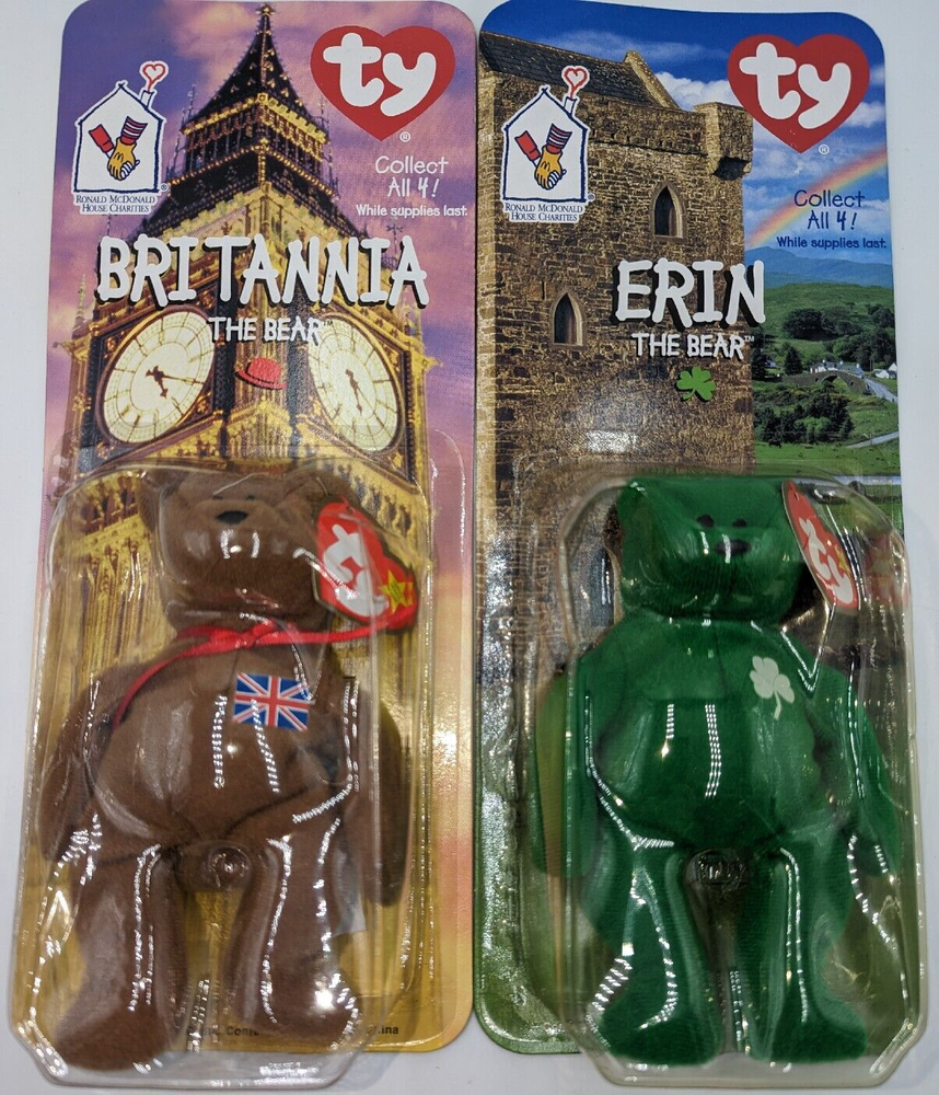 VTG 1999 McDonald's Ty Beanie Babies Erin & Britannia New in Package
