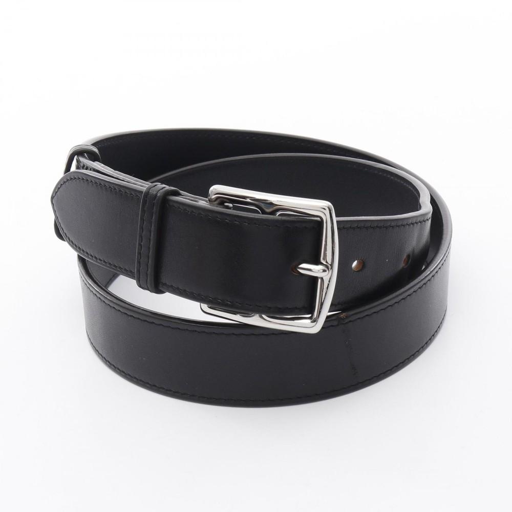 HERMES Etriviere Belt in Black Barenia Leather for Men with Silver Hardware Pre-Owned
