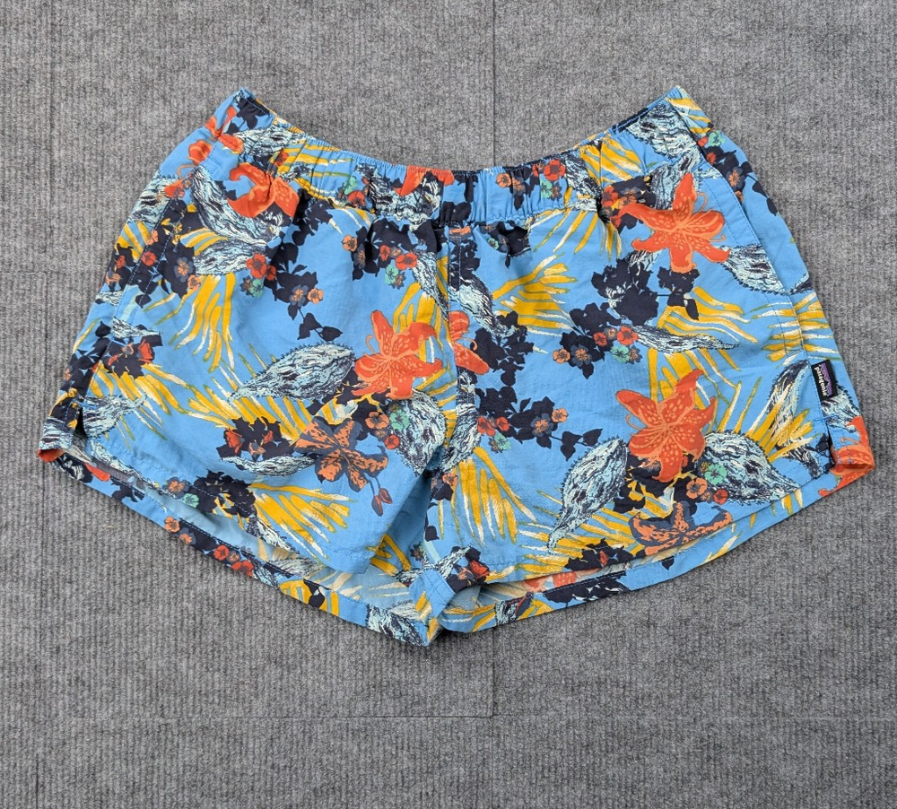 Patagonia Barely Baggies Shorts Womens Medium Tropical Floral Beach Hiking Blue