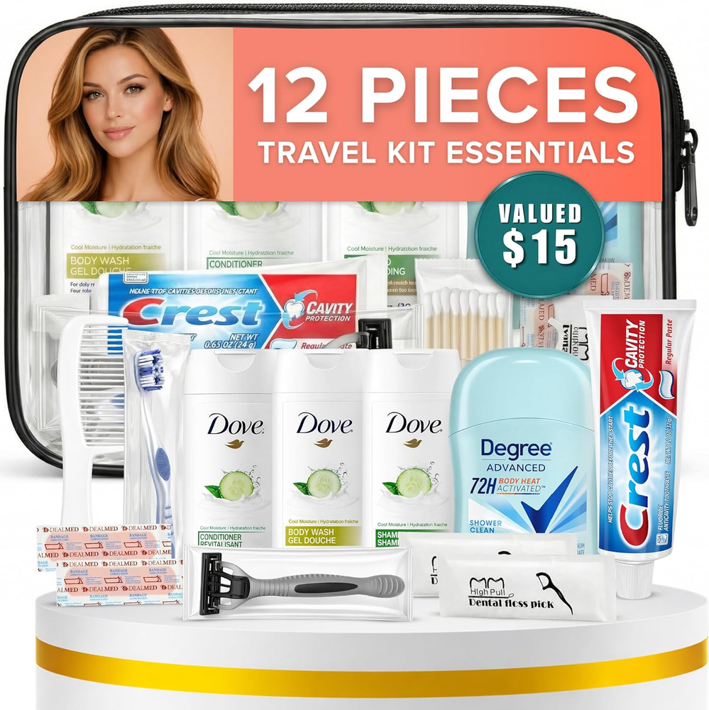 12-Piece Women’S Travel Hygiene Kit with Toiletries & Grooming Essentials, Tsa-C