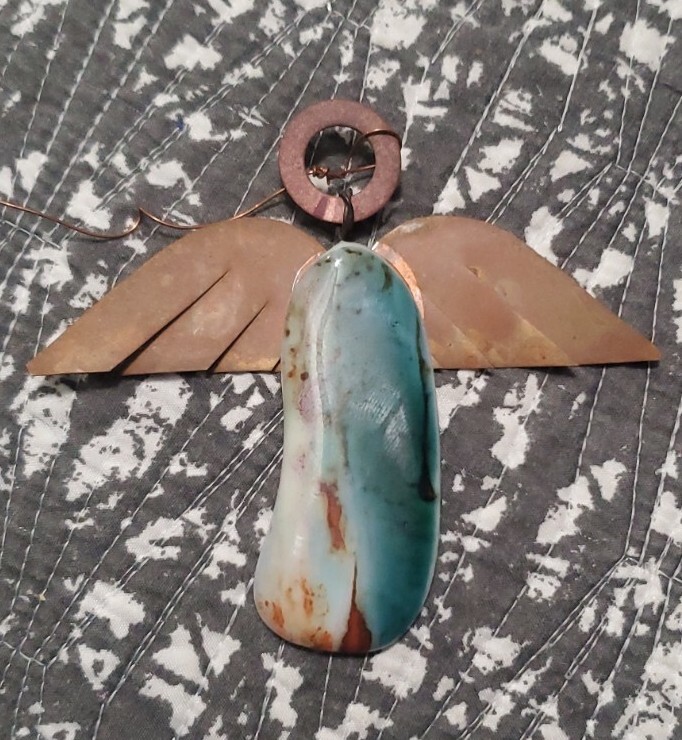 VTG Glass and Metal Angel Christmas Ornament White Blue Gold 4