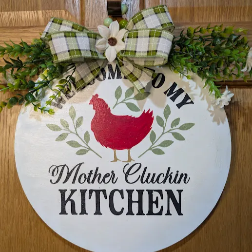 Farmhouse Rooster Welcome Sign for Front Door or Kitchen Decor