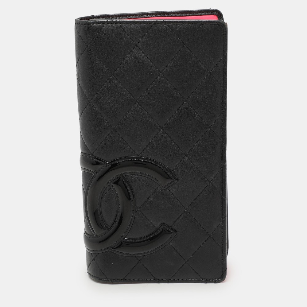 Chanel Black Quilted Leather Cambon Ligne Yen Long Wallet with CC Logo  