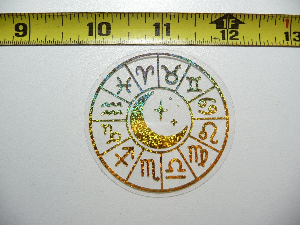 HOLOGRAPHIC ZODIAC SYMBOLS WHEEL STICKER DECAL HOROSCOPE SIGN BIRTH MONTH