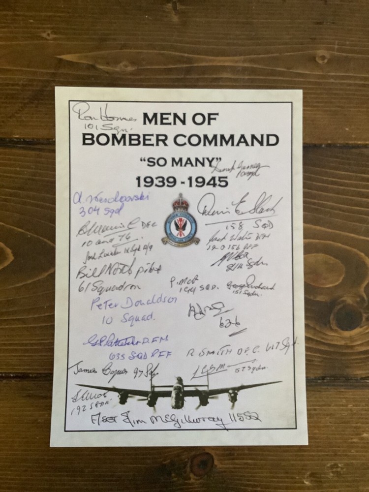 RAF Bomber Command Bookplate - Signed By 18 WWII Aircrew