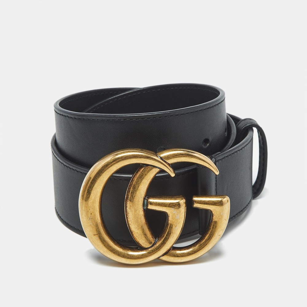 Gucci Black Leather GG Marmont Buckle Belt 75 CM
