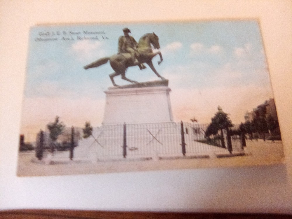 postcard General J.E.B. Stuart Monument ,Monument Ave.,Richmond ,Va. Posted 1910